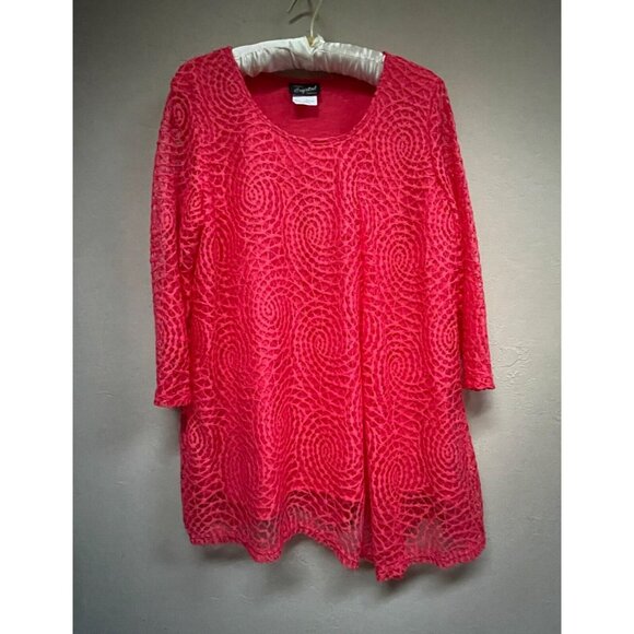 Modes Crystal Fashions Womens Lace Top Shirt Scoop Neck 3/4 Sleeve Large Red - Picture 1 of 8